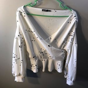 Peplum style plunge neckline - black and white - casual/going out blouse